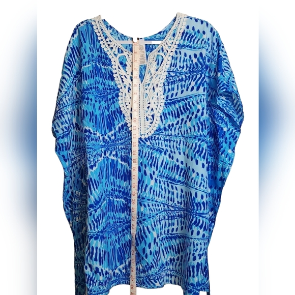 Beach Vibrant Blues Swim Coverup with Belt - Crochet  Size S/M P/M - EUC - Picture 4 of 6